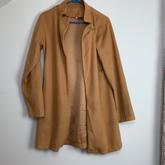 Gold beige open front cardigan spring jacket - Picture 2 of 8